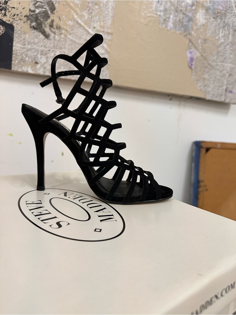 Steve Madden Black Cage Strappy Stiletto Sandal